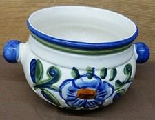 13975. Übertopf  -  Blumentopf  -  weiss blaue Blume  -  14,5 cm