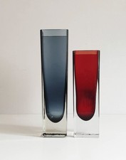 2 er Glas Vase Murano Glas, rot/blau,  60er 70er