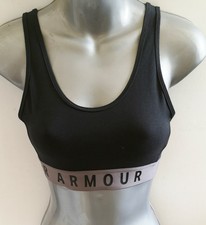 Damen Under Armour Schwarz Grau Sport BH Schlüsselloch Zurück Größe XS 6-8 NEU 1307230