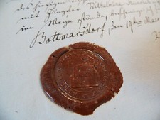 BOTTMERSDORF ANTIK 1842 rotes Kirchen Siegel Brief Schnörkel Dokument alt OC