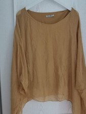 Bluse Überwurf Oberteil Tunika Italien Seide SilkElena Balci XL goldgelb kurzarm