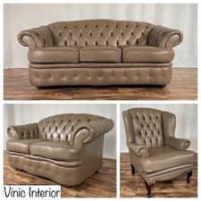 Chesterfield Garnitur Vintage Ledersofa Sessel Couch New England
