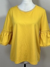 M&S Per Una Senfgelbe Oberbluse Größe 14 halber Glockenärmel Spitze Fransenborte