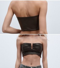 BUSTIER CROP TOP LEDEROPTIK BUTTERWEICH NEU XL 