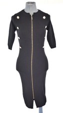 May by Shining Star Kleid schwarz gestrickt Bodycon vorne mit durchgehendem Reißverschluss Knöpfe Detail UK 8