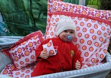 4-tlg. Kinderbettwäsche Kinderwagen Garnitur DDR Motiv pink Blumen Schmetterling