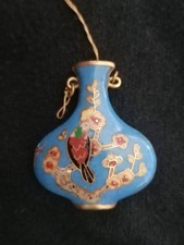 Alte Emaile Miniatur Vase Vogel Anhänger Antik Sammler Schmuck 