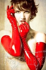 Rote Damen Fetisch Handschuhe PVC Adult Wetlook Latex sexy Kostüm Zubehör