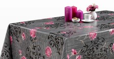 Wachstuch Tischdecke Vera Ranke schwarz Blumen pink PVC · Breite & Länge wählbar