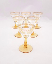 6 Vintage Likörgläser Bernstein Stiel & Blattgold Detail auf Rand