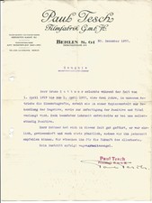 Geschäftsbrief Paul Tesch Filmfabrik G.m.b.H Arbeitszeugnis Filmkopierer 1922