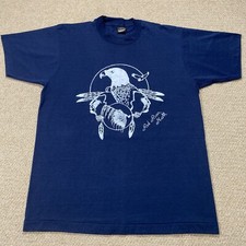  VINTAGE 1980ERer Jahre T-Shirt einzelne Stiche Herren groß schmal blau Weißkopfseeadler Puff Print