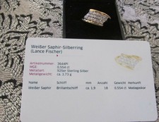 Neu! Juwelo weißer Saphir Ring Gr. 18, 925 Silber vergoldet Lance Fischer