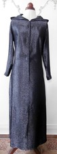 Vintage 1970er schwarz & silber Lurex Stoff Abendkleid mit Kapuze UK Größe 10-12