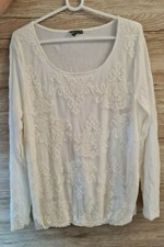 Street One Crash T-Shirt Bluse m. Spitzeneinsatz, weiß creme, Gr. 44, wie NEU