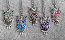 %Restposten+5+Halsketten+Platinsilber+45&5cm+Eule+Strass+ NEU(P238)%