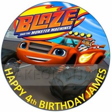 Blaze & Monster Maschinen Happy Birthday Essbare Kuchen Topper Personalisiert Nachricht