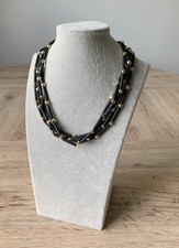 Schöne Halskette/Collier, 4-lagig, schwarz-gold, Kunststoffperlen Länge 45cm top