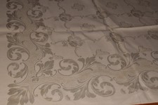 Alte Damast Tischdecke Tafeltuch Webmuster Blumen 140 x 170 cm weiß (8942)