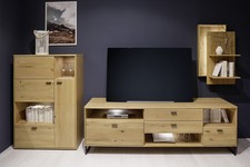 TV Wohnwand 3 tlg. Balkeneiche Bianco Front massiv - Bari Anbauwand Lowboard