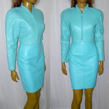 Designer Michael Hoban LEDERKOSTÜM Echtleder Lammnappa leather türkis blau 34 XS