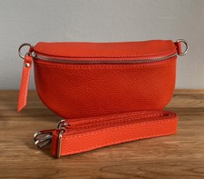 Bauchtasche Gürteltasche Tasche Orange Damen Leder Cross over Body Bag Italy 