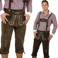 SALE Herren braune Kniebund Lederhosen für Oktoberfest Trachtenhosen Gr. 46 - 60