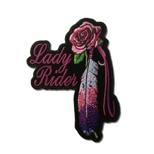 Lady Rider Rosa Lila Rose Feder Vertikale Nähen oder Aufbügelflicken Biker Patch