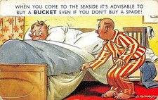 Postkarte Bamforth-Seaside-altes Paar-Bett-Nachttopf-D Tempest