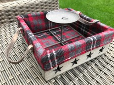 Kerzenständer mit Korb * Schottenkaro * Weihnachten * 18x18cm * Vintagelook 