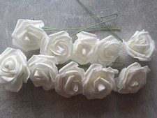 10 Foam Rosen am Draht 7 cm Creme elfenbein künstlich Deko Basteln Hochzeit 