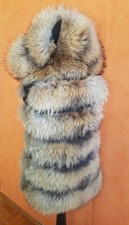 WieNeu Finn Raccoon Fuchs Jacke pelz Weste beige Kapuze 34 36 38 S echtfell