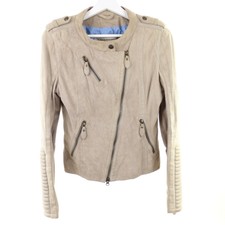 DRYKORN Jacke Biker Lederjacke Velourleder Camel Beige Gr. 1 DE 34 XS