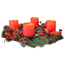 Adventskranz Weihnachtskranz grün beleuchtet 4 LED Kerzen und Deko rot, Batterie