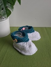 Babyschühchen Handarbeit Baumwolle weiß/türkis/multicolor Holzknöpfe - Neu!!