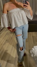 Off-Shoulder Bluse Oberteil weiß H&M Trend Gr. 42