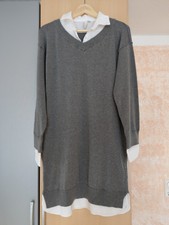 	 Damen Long Pullover 2-in-1 Grau Langarm Feinstrick Tunika EUR 40-42