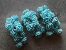 36 Mini Foam Rosen Röschen am Draht hell-blau Deko Basteln Hochzeit 