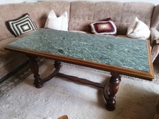 Nachlass, Couchtisch, Wohnzimmer Tisch, rechteckig Holz, Marmorplatte grün