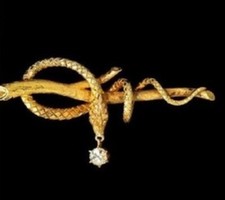 Gold Tone Coiled Snake und hängende Kristall Brosche Tasche Pin