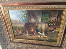 Antik Ölgemälde Ölbild Impressionismus Tiere Enten Hühner Sig..Wolfgang Erlemann