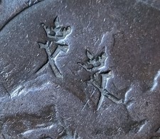 1797 King George III Wagenrad ein Penny Münzzähler gestempelt mit X X + Krone  