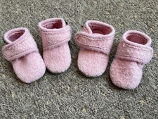 Melton Wollschuhe Set 2 Paar 0-6 Monate & 6-9 Monate Rosa Mit Ledersohle