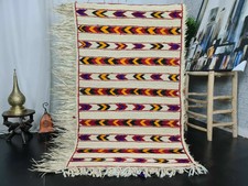 Handgefertigte marokkanische Strohfaser-Wollmatte 3'3 "x5'4" gestreifter...