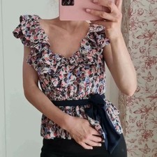 Bluse H&M Carmen offshoulder Größe 36 Rose marineblau Neuwertig