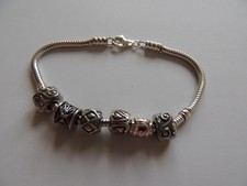 Silberarmband  mit 6 Beads-Pandora kompatibel massiv 19cm echt Silber 925 Silber