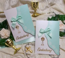 Einladung zur Kommunion Konfirmation FIRMUNG Karte Weiß Lind Pastell & Umschlag