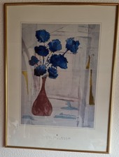 Bilderrahmen 80x60cm Fotorahmen goldfarben mit Bild von Jan W. King blaue Blumen