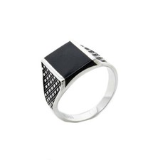 Siegelring Echt 925 Sterlingsilber Herrenring Stein Schwarz Silber Biker Ring