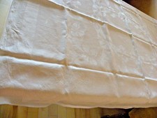 Tischdecke Tafeltuch 140x160 weiß Seidendamast Leinen Monogramm DS